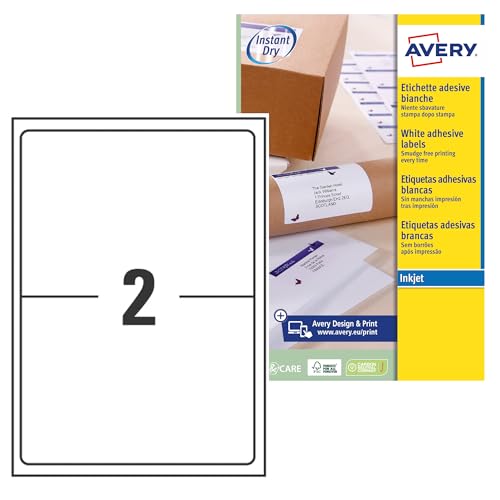AVERY Zweckform schnelltrocknende Adressetiketten für Tintenstrahldrucker 2 pro Blatt 199,6 x 143,5 mm 50 Etiketten weiß AVERY Zweckform schnelltrocknende Adressetiketten für Tintenstrahldrucker 2 pro Blatt 199,6 x 143,5 mm 50 Etiketten weiß von Avery