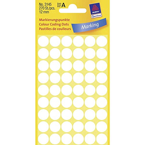 Avery 3145 Círculo: Weiß, 270 Stück, selbstklebend, weiß, Kreis, Papier, 1,2 cm, 54 Stück (S), 270 Stück (S) von AVERY Zweckform
