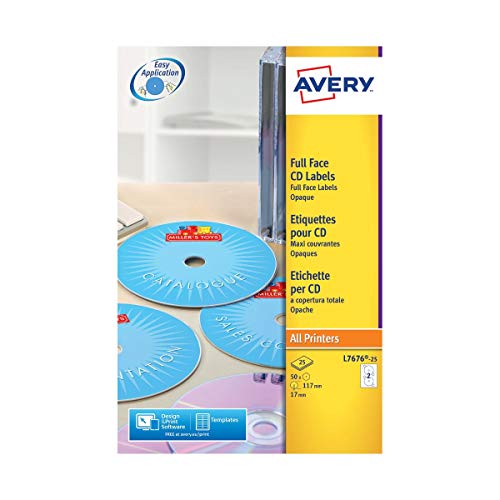 CD -Etikett Avery 117mm Fullizarce White 25 Vel 2 Etiketten pro Blatt von Avery Dennsion Zweckform