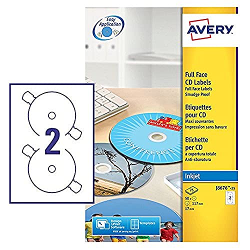 CD -Etikett Avery 117mm Fullizarce White 25 Vel 2 Etiketten pro Blatt von Avery Dennsion Zweckform