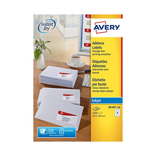 Tintenstrahletikett Avery 63.5x38.1mm Weiß 100 Blatt 21 Etiketten pro Blatt von Avery Dennsion Zweckform