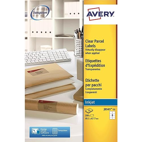 Avery J8565-25 Adressetiketten (8 Etiketten pro Blatt, 99,1 x 67,7 mm) 200 Stück transparent von Avery Dennsion Zweckform
