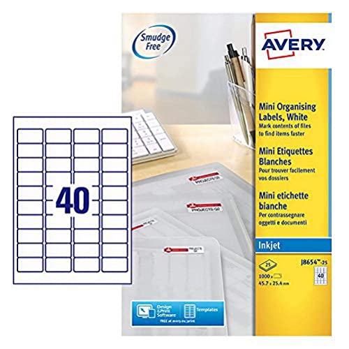 Tintenstrahletikett Avery 45.7x25,4 mm Weiß 25 Blatt 40 Etiketten pro Blatt von Avery Dennsion Zweckform