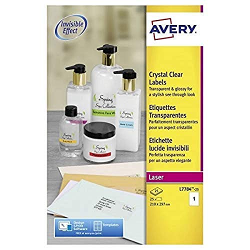 Avery Kristallklare Etiketten für Laserdrucker langlebig 1 pro Blatt 210 x 297 mm 25 Stück transparent Avery Kristallklare Etiketten für Laserdrucker langlebig 1 pro Blatt 210 x 297 mm 25 Stück transparent von Avery Dennsion Zweckform