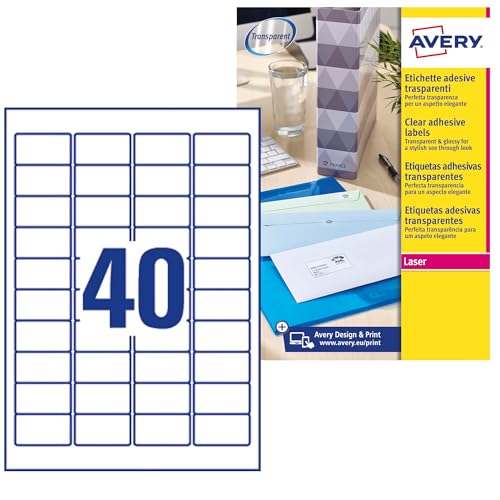 Avery Kristallklare Etiketten für Laserdrucker langlebig 40 pro Blatt 45,7 x 25,4 mm 1000 Stück transparent Avery Kristallklare Etiketten für Laserdrucker langlebig 40 pro Blatt 45,7 x 25,4 mm 1000 Stück transparent von Avery Dennsion Zweckform