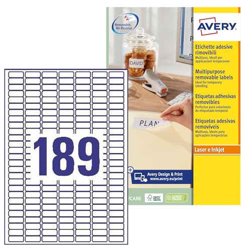 Beschriftung Avery Ilk 25,4x10 mm weißer NP 25 VEL 189 Etiketten pro Blatt von Avery Dennsion Zweckform