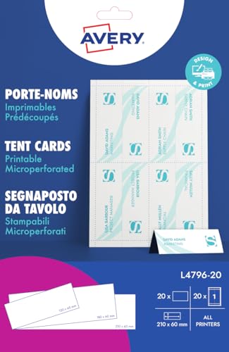 Avery L4796-20 Bedruckbare Tischkarten, 20 Blatt Avery L4796-20 Bedruckbare Tischkarten, 20 Blatt von Avery