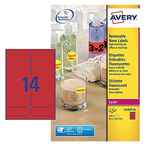 Adressetikett Avery 99.1x38.1mm Neonrood 25 VEL 14 Etiketten pro Blatt von Avery Dennsion Zweckform