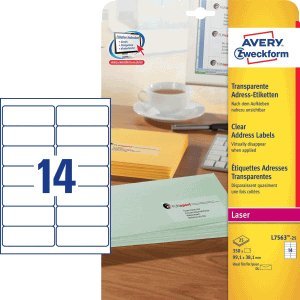 Avery L7563-25 - Clear Laser Labels 99x38mm L7563-25 (350 Labels) von AVERY Zweckform