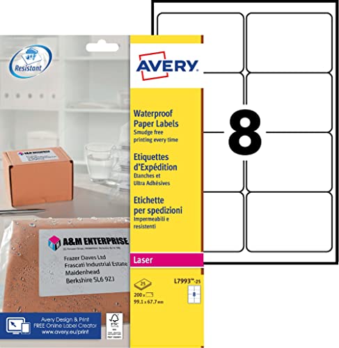 Beschriftung Avery 99.1x67.7mmt 25 Blatt 8 Etiketten pro Blatt Weiß von Avery Dennsion Zweckform