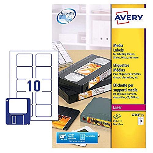 Avery Medien-Etiketten für 8,89 cm CDs/DVDs für Tintenstrahldrucker 10 pro Blatt 70 x 52 mm 250 Etiketten Avery Medien-Etiketten für 8,89 cm CDs/DVDs für Tintenstrahldrucker 10 pro Blatt 70 x 52 mm 250 Etiketten von Avery Dennsion Zweckform