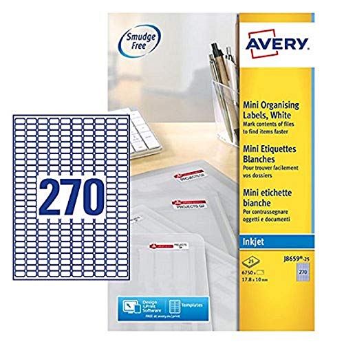 Avery Mini-Etiketten für Tintenstrahldrucker 270 pro Blatt 17,8 x 10 mm 6750 Etiketten weiß Avery Mini-Etiketten für Tintenstrahldrucker 270 pro Blatt 17,8 x 10 mm 6750 Etiketten weiß von Avery