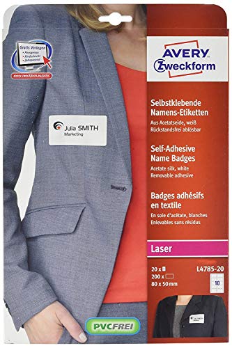 Avery ZWECKFORM 3 Packungen mit je 200 Klebeetiketten aus Stoff, weiß, 5 x 8 cm von AVERY Zweckform