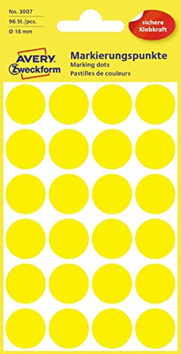 Avery Zweckform 3007 Blattpackungen Weiss Etiketten D18mm 96 Stück gelb von AVERY Zweckform