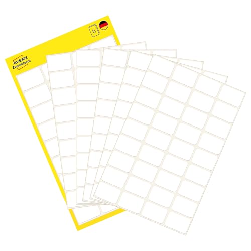 AVERY Zweckform 3042 Haushaltsetiketten selbstklebend (18x12 mm, 216 Aufkleber auf 6 Bogen, Vielzweck-Etiketten für Haushalt, Schule und Büro zum Beschriften und Kennzeichnen) blanko, weiß von AVERY Zweckform