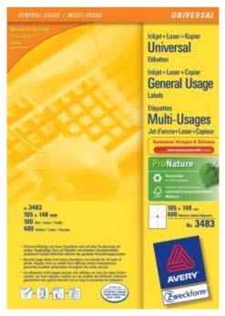 Avery-Zweckform 3483 Etiketten 105 x 148mm Papier Weiß 400 St. Permanent Universal-Etiketten Tinte, Avery-Zweckform 3483 Etiketten 105 x 148mm Papier Weiß 400 St. Permanent Universal-Etiketten Tinte, von AVERY Zweckform