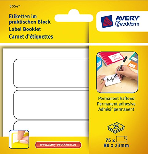 Avery Zweckform 5054 Organisations-Etiketten, zur Handbeschriftung, 80 x 23 mm, 25 Blatt/75 Etiketten, weiß von AVERY Zweckform