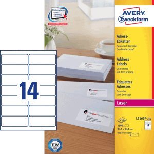 Avery Zweckform Adress-Etiketten ultragrip 99,1x38,1 mm VE=3.500 Etiketten / 250 Bogen weiß Avery Zweckform Adress-Etiketten ultragrip 99,1x38,1 mm VE=3.500 Etiketten / 250 Bogen weiß von AVERY Zweckform