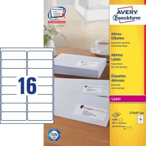 Avery Zweckform Adress-Etiketten ultragrip 99,1x33,9 mm VE=1.600 Etiketten / 100 Bogen weiß Avery Zweckform Adress-Etiketten ultragrip 99,1x33,9 mm VE=1.600 Etiketten / 100 Bogen weiß von AVERY Zweckform