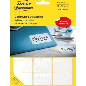 Avery Zweckform Etiketten 38x24mm VE=522 Stück weiß Avery Zweckform Etiketten 38x24mm VE=522 Stück weiß von AVERY Zweckform