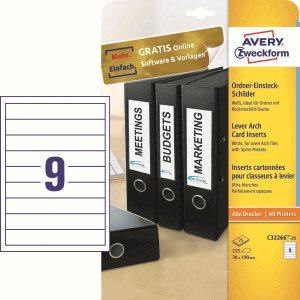 Avery Zweckform Ordnerrückenschilder 30x190mm zum Einstecken VE=225 Stück weiß Avery Zweckform Ordnerrückenschilder 30x190mm zum Einstecken VE=225 Stück weiß von AVERY Zweckform