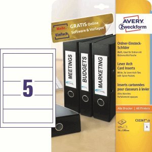 Avery Zweckform Ordnerrückenschilder 54x190mm zum Einstecken VE=125 Stück weiß Avery Zweckform Ordnerrückenschilder 54x190mm zum Einstecken VE=125 Stück weiß von AVERY Zweckform