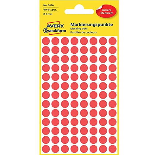 Markierungspunkte, farbig, 8mm ø, 416 Stück Etiketten je Packung, rot Markierungspunkte, farbig, 8mm ø, 416 Stück Etiketten je Packung, rot von AVERY Zweckform