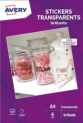 6 Sticker Transparent Selbstklebend bedruckbare Tintenstrahldrucker – A4 von Avery