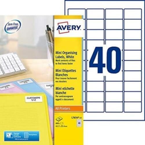 AVERY - Pochette de 600 étiquettes autocollantes, Personnalisables et imprimables, Format 45,7 x 25,4 mmImpression laser/jet d'encre, (L7654-15) AVERY - Pochette de 600 étiquettes autocollantes, Personnalisables et imprimables, Format 45,7 x 25,4 mmImpression laser/jet d'encre, (L7654-15) von AVERY