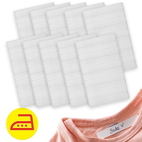 Avery - 100 Stück Etiketten für Kinder, blanko, zum Aufbügeln, beschreibbar, weiß, 0,9 x 5,2 cm, waschbar bis 60 °C, trocknergeeignet von AVERY