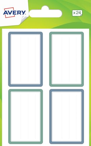 AVERY - Beutel mit 24 Schuletiketten, blaue und grüne Linien, Format 3,6 x 5,6 cm von AVERY
