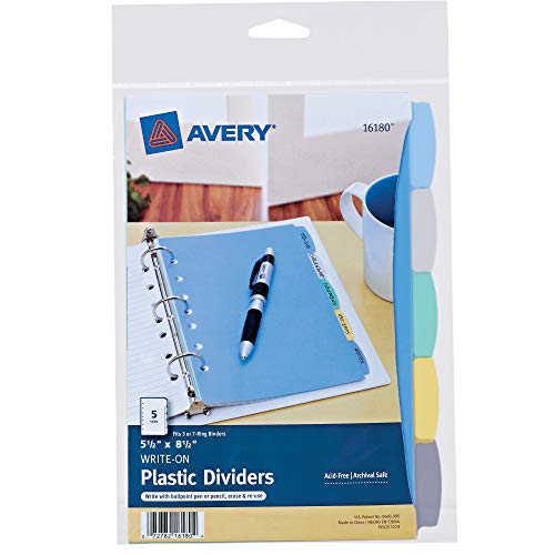 AVERY Durable Plastic 5 Tabs Write & Erase Mini Trennblätter für 7 und 3 Ringbücher, mehrfarbig, 24 Sets (16180) von AVERY