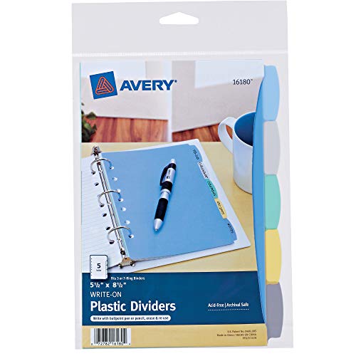 AVERY Durable Plastic 5 Tabs Write & Erase Mini Trennblätter für 7 und 3 Ringbücher, mehrfarbig, 24 Sets (16180) von Avery