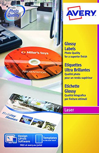 AVERY L7767-40 Etiketten Glossy Box, 40 Blätter, weiß von Avery