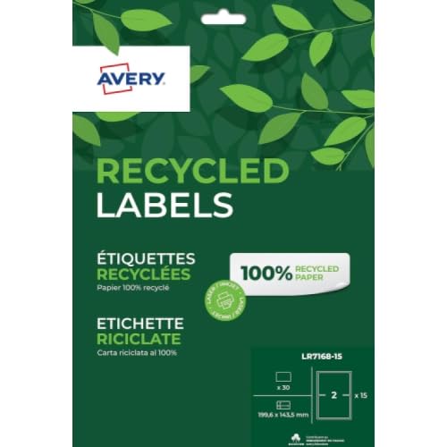 AVERY - Packung mit 30 Etiketten recycelt, weiß, 199,6 x 143,5 mm, Laser, Tintenstrahldrucker (LR7168-15) von AVERY