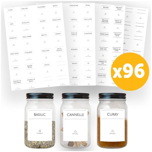 Avery Minimalistische Gewürzetiketten für Einmachgläser – 70 vorgedruckt + 26 blanko – 45 mm x 37 mm, französische Gewürzetiketten, französische Küche, Gewürzetikett für französische Küche von Avery