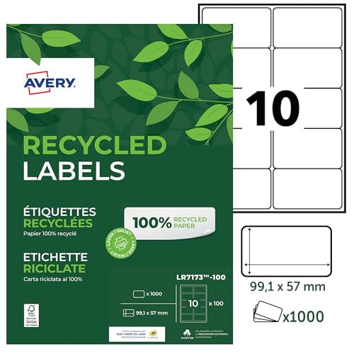 Avery - Avery LR7173-100 Adress-Etiketten, recycelt, weiß, 99,1 x 57 mm, 1000 Stück von AVERY