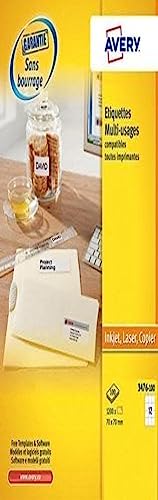 AVERY - 1200 Mehrzweck-Etiketten, UltraGrip, personalisierbar – ohne Papierstau – Format 70 x 70 mm – Laserdruck, Tintenstrahldrucker und Kopierer von Avery