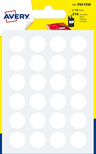 Avery 168 Tabletten – Ø15 mm – Brett A6 – Weiß (PSA15 W) von Avery