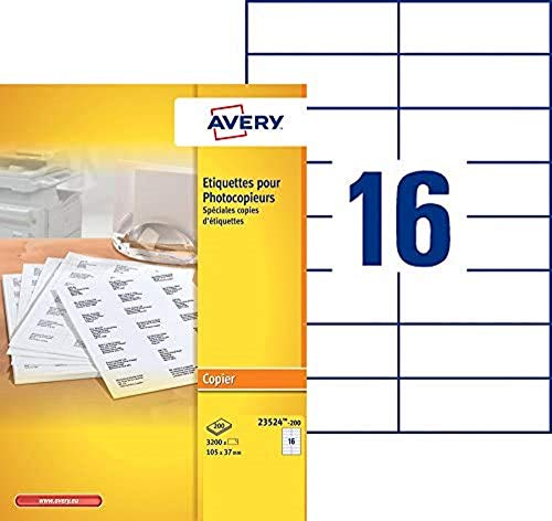 Avery 23524-200 Etiketten für Kopierer 105 x 37 mm 3.200 Stück Weiß Avery 23524-200 Etiketten für Kopierer 105 x 37 mm 3.200 Stück Weiß von Avery
