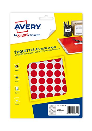 Avery Mehrzweck-Etiketten, 15 mm, Rot, 960 Stück von AVERY