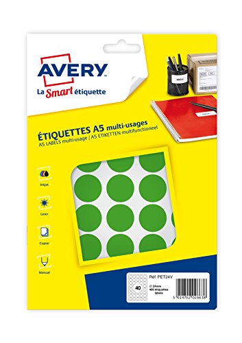 AVERY - Box mit 400 selbstklebenden grünen Punkten, Durchmesser 24 mm, PET24V AVERY - Box mit 400 selbstklebenden grünen Punkten, Durchmesser 24 mm, PET24V von Avery