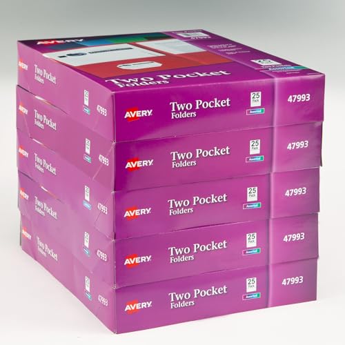 Avery 47993 Dokumentenmappen, 2 Fächer, sortiert, Box mit 25 Stück, 5 Stück 25 Count (Pack of 5) sortiert von AVERY