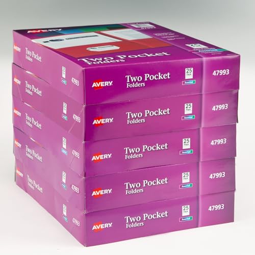 Avery 47993 Dokumentenmappen, 2 Fächer, sortiert, Box mit 25 Stück, 5 Stück 25 Count (Pack of 5) sortiert von Avery