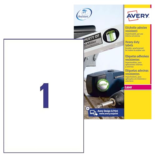 Avery 707964 - Etiketten Polyester 20 Blatt, Weiß von Avery