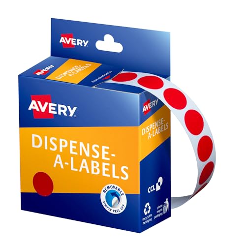 Avery 937235 Etiketten, rund, 14 mm Durchmesser, Rot, 1050 Etiketten von AVERY