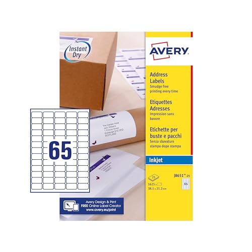 Tintenstrahletikett Avery 38.1x21.2mm Weiß 25 Blatt 65 Etiketten pro Blatt von Avery