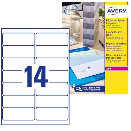 Avery Adressetiketten für Laserdrucker 14 pro Blatt 99,1 x 38,1 mm 350 Stück transparent von Avery