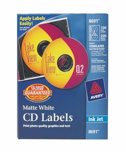 Avery CD-Etiketten – 100 Disc-Etiketten & 200 Rückenschilder (8691) von AVERY
