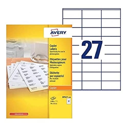 Avery DP027-100 Etiketten für Kopierer in Schachtel mit spitzen Ecken 70 x 31 mm 2700 Stück Weiß Avery DP027-100 Etiketten für Kopierer in Schachtel mit spitzen Ecken 70 x 31 mm 2700 Stück Weiß von Avery